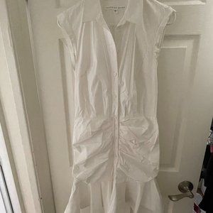 Veronica Beard White Button Down Ruched Shirtdress Size 2